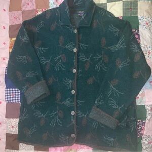 vintage traverse bay woolen co 100%‎ wool knit coat jacket green nature pine XL